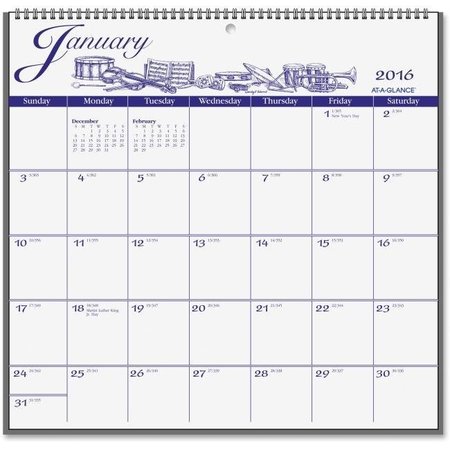 AT-A-GLANCE At A Glance AAGG100017 Illustrators Monthly Paper Wall Calendar - Blue AAGG100017
